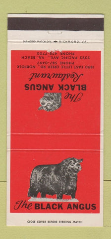Matchbook Cover - The Black Angus Virginia Beach VA Restaurant 30 Strike