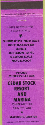 Matchbook Cover - Cedar Stock Resort Star Route Lewiston CA