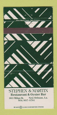 Matchbook Cover - Stephen and Martin Restaurant New Orleans LS 30 Strike