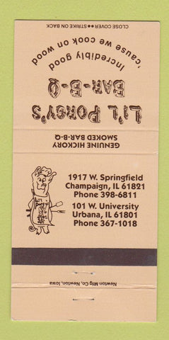 Matchbook Cover - Lil Porgy's BBQ Champaign Urbana IL 30 Strike