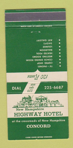 Matchbook Cover - New Hampshire Highway Hotel Concord NH 30 Strike