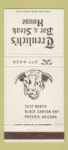 Matchbook Cover - Treulich's Bar Steak House Phoenix AZ WEAR 30 Strike