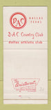 Matchbook Cover - Dallas Athletic Club Country Club TX 30 Strike