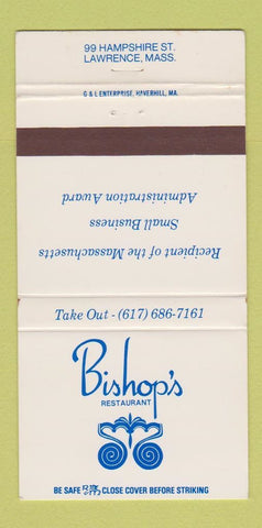 Matchbook Cover - Bishop's Restaurant Lawrence MA 30 Strike