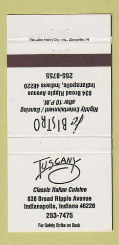 Matchbook Cover - JC Bistro Indianapolis IN Tuscany 30 Strike