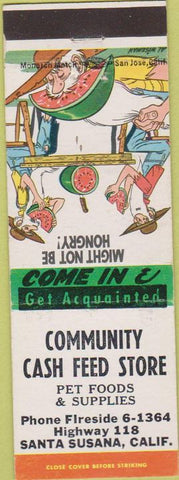 Matchbook Cover - Community Cash Feed Store Santa Susana CA hillbilly
