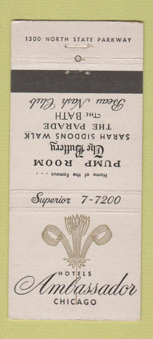 Matchbook Cover - Ambassador Hotels Chicago IL WHITE 30 Stick