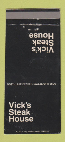 Matchbook Cover - Vick's Steak House Dallas TX WEAR 30 Strike
