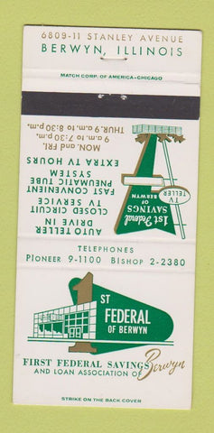 Matchbook Cover - 1st Federal Savings and Loan Berwyn IL 30 Strike