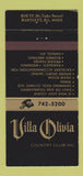 Matchbook Cover - Villa Olivia Country Club Bartlett IL 30 Strike
