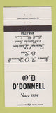 Matchbook Cover - OD O'Donnell Funeral Home Lowell MA 30 Strike