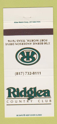 Matchbook Cover - Ridglea Country Club Fort Worth TX 30 Strike