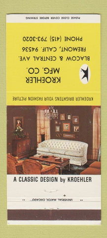Matchbook Cover - Kroehler Furniture Fremont CA 30 Strike