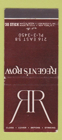Matchbook Cover - Regent's Row New York City 30 Stick
