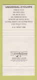 Matchbook Cover - Specialty Steels Cyclops Bill Gowder Springfield NJ 30 Strike