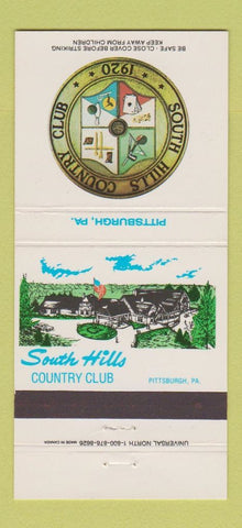 Matchbook Cover - South HIlls Country Club Pittsburgh PA  30 Strike