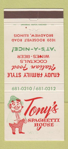 Matchbook Cover - Tony's Spaghetti House Broadview IL 30 Strike
