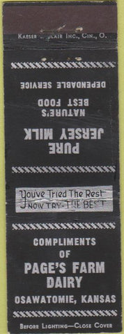 Matchbook Cover - Page's Farm Dairy Osawatomie KS Jersey Milk