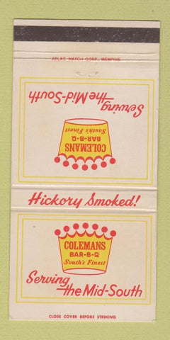 Matchbook Cover - Coleman's BBQ Memphis TN 30 Strike