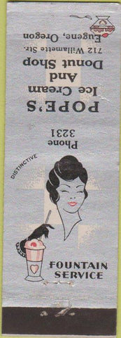Matchbook Cover - Pope's Ice Cream Eugene OR deco girlie