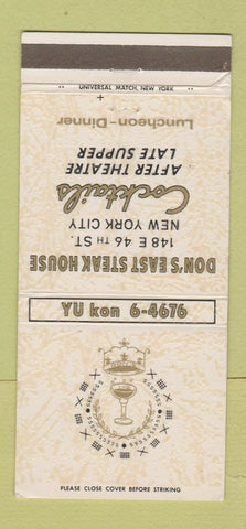 Matchbook Cover - Don's East Steak House New York City 30 Strike