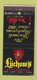 Matchbook Cover - Luchow's Restaurant New York City 30 Stick