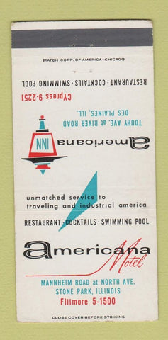 Matchbook Cover - Americana Motel Stone Park IL Des Plaines 30 Strike
