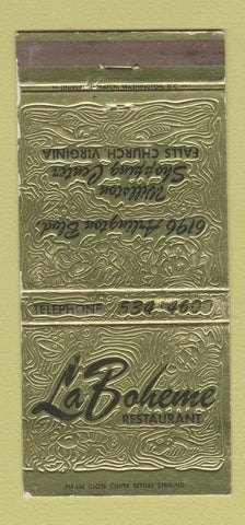 Matchbook Cover - La Boheme Restaurant Falls Church VA 30 Strike