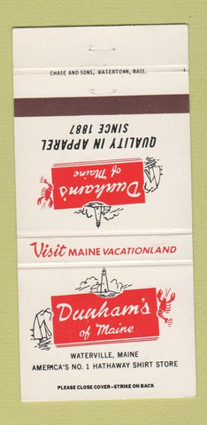 Matchbook Cover - Dunham's of Maine Clothes Waterville ME 30 Strike