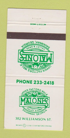 Matchbook Cover - Malone's Galley and Grog Savannah GA 30 Strike