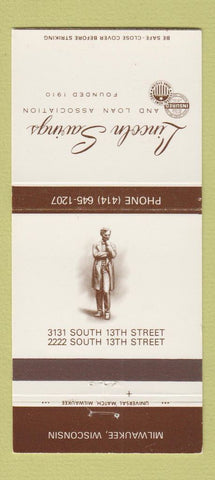 Matchbook Cover - Lincoln Savings and Loan Milwaukee WI Abraham 30 Strike