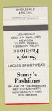 Matchbook Cover - Sumy's Fashions Hotel Aberdeen New York CIty 30 Strike
