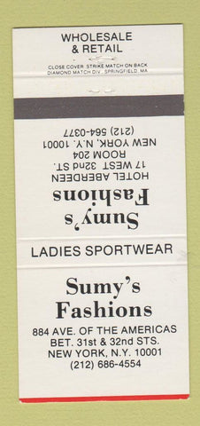 Matchbook Cover - Sumy's Fashions Hotel Aberdeen New York CIty 30 Strike