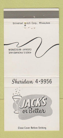 Matchbook Cover - Jack's or Better Cudahy WI 30 Strike