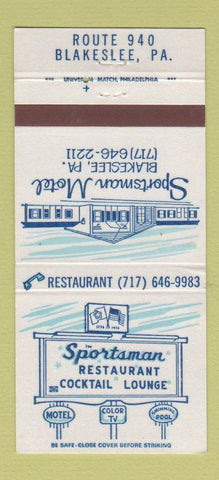 Matchbook Cover - Sportsman Restaurant Blakeslee PA Motel 30 Strike