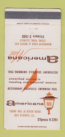 Matchbook Cover - Americana Motel Des Plaines Stone Park IL 30 Strike