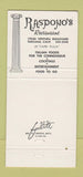 Matchbook Cover - Raspono's Restaurant Tarzana CA Italian 30 Strike