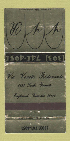 Matchbook Cover - Via Veneto Ristorante Englewood Colorado WORN 30 Strike