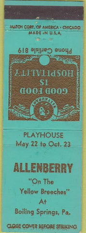 Matchbook Cover - Allenberry Boiling Springs PA