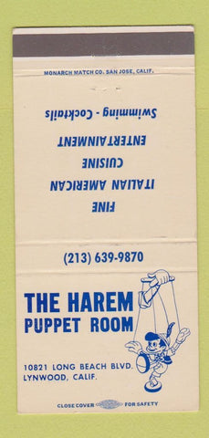 Matchbook Cover - The Harem Puppet Room Lynwood CA Pinocchio Italian 30 Strike