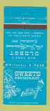 Matchbook Cover - Sweets Restaurant New York City WEAR 30 Strike