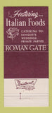 Matchbook Cover - Roman Gate Royal Oak MI Italian 30 Strike
