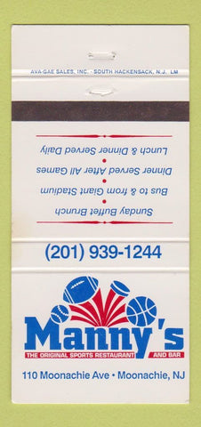 Matchbook Cover - Manny's Restaurant Sports Bar Moonachie NJ 30 Strike