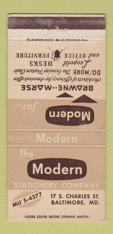Matchbook Cover - Modern Stationery Company Baltimore MD Brown Morse 30 Strike
