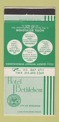 Matchbook Cover - Hotel Bethlehem PA 30 Strike