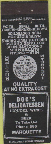 Matchbook Cover - Doc's Deli Marquette milk