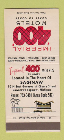 Matchbook Cover - Imperial 400 Motel Saginaw MI 30 Strike