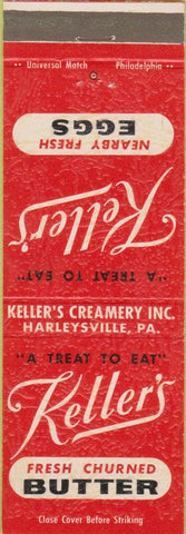 Matchbook Cover - Keller's Eggs Butter Harleysville PA