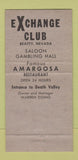 Matchbook Cover - Exchange Club Casino Beatty NV Amargosa Restaurant 30 Strike