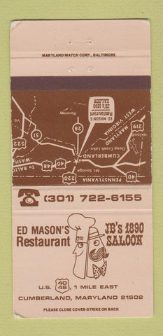 Matchbook Cover - Ed Mason's Restaurant Saloon Cumberland MD WEAR 30 Strike